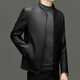Lilang Autumn and Winter Men's Leather Jacket Fashionable Brand Stand Collar Dad Casual Jacket Simple Handsome Leather Jacket Men's Thin Black M 170
