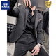 ROMON Korean style suit, handsome and trendy male wedding groomsmen dress host slim suit two-piece suit 102 black two-piece suit = suit + pants S (suitable for 95-105 Jin Jin equals 0.5 kg)