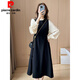 Robe de style Pier Cardin Hepburn pour les femmes en automne et hiver Nouvelle grande taille de silhouette en forme de poire et minceur de tempérament français en ligne A-line jupe noire [confortable, de bonne qualité] 1369- m [suggéré 80-100jin [Jin est égal à 0,5 kg]]]