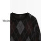 Massimo Dutti Autumn and Winter New Products 2025 Women's Retro Versatile College Style Argyle Sweater Round Neck Sweater 05768923 Black XS (CN 165/84A)