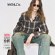 MO&Co. Shirt 2025 Winter New Product Double-sided Brushed Thick Cotton Gradient Plaid Matte Old Feel Unisex MBE4SHT003 Gray Brown Plaid S /160