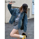 La Chapelle blue washed denim jacket for women 2025 autumn new fashion age-reducing design loose casual versatile jacket blue S 105Jin Jin is equal to 0.5 kg within