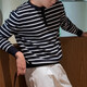 Kuraishi Kazuki trendy brand retro striped Henry collar sweater for men, versatile 2025 autumn and winter new casual high-end men's top, navy blue M