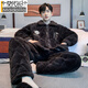 Modal coral velvet pajamas for men in winter plus velvet thickened three-layer cotton spring and autumn home clothes men 2025 warm-keeping suit PMQ three-layer cotton-men 13063 L