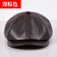 Xue Che's new leather hat men's autumn beret newsboy hat forward hat British cowhide octagonal hat women's peaked hat black (first layer of cowhide) 2XL (59-60cm)