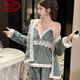 LangSha Sexy Pure Desire Winter Thickened Plush Pajamas Women's Suspender Long Sleeve Three-piece Lace Princess Suit Home Clothes Gray - Three-piece Suspender Set Plush 10XL - Hair Velcro