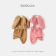 Dudu's Baby Plush Suit Autumn and Winter Children's Thickened Jacket Trousers Winter Boys' Winter Clothes Girls Two-piece Set Winter Fashion Khaki 90