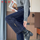 RLAS small wide-legged denim down pants for women winter outer wear 2025 new minus 40 degree cold protection and warm thick cotton pants denim blue down S 80-95Jin Jin equals 0.5 kg