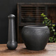 He Jiagong natural black gold stone, old-fashioned stone mortar, garlic pounder, stone cup, garlic mortar, chili pepper bowl, grinder, stone scoop, black gold stone outer diameter 13, plain style, water drop shape design