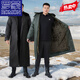 ROMON super long military coat for men in winter, thickened and extended version, waterproof and velvet cold-proof clothing, ankle-length cotton jacket, cotton coat, black, extra long zipper style, detachable hood, one size fits all, recommended 100-170 Jin Jin equals about 0.5 kg