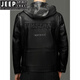 JEEP SPIRIT2025 spring and autumn first layer genuine cowhide hooded jacket motorcycle casual trendy leather jacket short oil wax embroidered model black M 170 suitable for 110-135 Jin Jin equals 0.5 kg