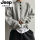 JEEP SPIRIT Light Gray Henley Collar Plush Sweater Men's Winter Lazy Style High-Level Knitted Sweater American Retro Wool Sweater Light Gray Upgraded 90% Buyers Choose M