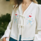 Olrain Ou Ruier new women's autumn French retro fresh embroidered short shirt white shirt white XL