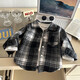 Boys' shirt long-sleeved autumn plaid shirt children's retro color block cardigan new lapel top jacket B83 CY100 100 cm