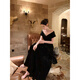 GJFDGood Job Rubens Holiday French black one-shoulder light luxury dress niche dress fishtail skirt porcelain black L