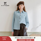 Xiangying blue lapel shirt for women 2025 winter new style velvet right shoulder light workplace commuting loose long-sleeved shirt Route Blue L 165/88A/110-125Jin Jin is equal to 0.5 kg