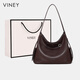 Viney cowhide tote bag women's bag large capacity crossbody bag brand birthday gift for girlfriend and wife brown practical shoulder bucket bag light luxury high-end fashion versatile casual commuting bag