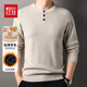 Red bean sheep wool Henry collar sweatshirt for men, spring and autumn trendy casual inner layering shirt, warm knitted sweater for young and middle-aged people, PY39 khaki XL size (180/96A)