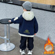 Boys' autumn and winter woolen sweaters, velvet thickened jackets, children's style jackets, 2025 new Austrian velvet tops, navy blue 120