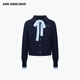 ANN ANDELMAN Official Direct Autumn and Winter Sweater Women's Slim Lapel Lace Contrast Color Wool Cardigan Jacket Navy Blue XS