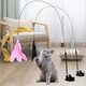 Cat toy cat funny stick with bell, long pole, suction cup, self-stimulating, bite-resistant cat funny tool, feather head cat toy, suction cup cat funny stick - cat funny stick + replacement head - pink - 1 set