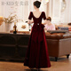 H-KED Large Size Toast Wear Bride Fat mm High-end Belly Covering Summer Wedding Engagement Red Atmosphere Evening Dress for Women Burgundy Short Sleeves 5XL (150-165Jin Jin is equal to 0.5kg)