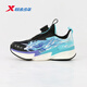 Xtep Children's Ao 2.0 Running Shoes for Boys 2026 Spring New Mesh Leather Cushioning Sports Shoes 674115113020 Black/Sunny Mountain Blue 32