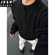 JEEP SPIRIT black Henry collar sweater men's spring and autumn mature and stable POLO knitted bottoming shirt lazy style inner sweater black M