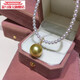 Fuwu 18K gold diamond inlaid natural seawater gold bead pendant round strong light dense gold buckle necklace 12-13mm