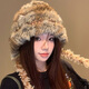 Perfect rabbit fur knitted plush hat for women in autumn and winter, big head circumference, small face, small woolen fisherman hat, cold-proof and warm fur hat, khaki color, one size fits all (Priority for delivery if added to favorites)