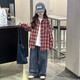 Girls plaid shirt spring and autumn 2025 new fashionable girls big children autumn fashionable jacket children Korean style shirt red 170