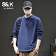 Baleno S&K series new men's pure cotton casual long-sleeved T-shirt loose spring and autumn trendy brand Henry collar bottoming shirt sweatshirt light green pure cotton 3XL recommended 160-180Jin Jin equals 0.5 kg