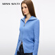 MISS SIXTY2025 new winter knitted jacket women's lapel two-way zipper wool blended twist sweater sky blue S