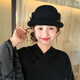 Lu Shanwu hat women's new style foreign-style top hat Hepburn style beret black fisherman hat Japanese style versatile and small face, high-end black leather rope style (56-58cm)
