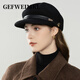 GEFWEIMKL retro pu belt equestrian hat women's autumn and winter merino wool felt hat versatile octagonal hat temperament peaked hat khaki adjustable (56-58cm)