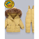 G.duck children's down jacket set, boys overalls, stylish 1-3 year old infants and young children winter clothing, baby girl two-piece set to keep warm, haze blue, brown raccoon fur 80 cm recommended height (75-b