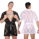 JO LOVESJOM Summer Lace Floral Bathrobe Men's Sexy Transparent Mid-Length Pajamas Lace-Up Bath Skirt Home Clothes Nightgown Black 1 Piece + White 1 Piece_Free 2 Thong Pants M 165-170