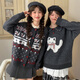 Mori tribe autumn and winter gray sweater for women 2025 new sweet style cat design versatile loose sweater dark gray pullover S model size