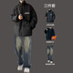 Huazhenmian (HUAZHENMIAN) cotton coat men's autumn and winter style trendy brand students loose thickened warm cotton coat boys bread cotton jacket wear cotton coat apricot + velvet sweatshirt black + pants black M