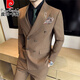 Pierre Cardin 2025 Autumn Striped British Style Double-Breasted Suit Men's Suit Wedding Groom Dress Business Casual Formal Medium Gray L