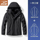 Delhui Jacket Men's Autumn and Winter Jacket Hooded Three-in-One Outdoor Sports Windproof Mountaineering Black 2XL