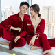 Yalu Red Couple Pajamas Wedding Suit Autumn and Winter Golden Velvet Long Sleeve One Men and One Women Flannel Home Clothes JA Style Burgundy M Women