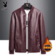 Playboy velvet leather men's jacket autumn and winter thickened soft leather jacket Haining style Korean version slim and warm casual thin style black without velvet XL 126-140Jin Jin equals 0.5 kg