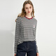 Qiushui Yiren Fashionable Simple Striped Top 2025 Spring New Commuting Style Contrast Color Ribbed Collar
