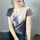 [Sonderpreis-Abholung] High-End Light Luxury Marke 2022 Sommer-Kurzärmel-T-Shirt für Frauen für das Retro-gedruckte modische Hemd für Frauen, schlank und schlank halbärmelig für Frauen Blue Butterfly (7027) XL (Empfohlen 121-130jin [Jin gleich 0,5 kg]))