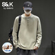 Baleno S&K series new men's pure cotton casual long-sleeved T-shirt loose spring and autumn trendy brand Henry collar bottoming shirt sweatshirt light green pure cotton 3XL recommended 160-180Jin Jin equals 0.5 kg