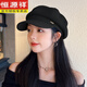 Hengyuanxiang's new beret for women in autumn and winter, small duck tongue, octagonal hat, large head circumference, French retro black newsboy hat, trendy black M, one size fits all, adjustable (54-58c)