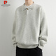 Pierre Cardin lazy style lapel thickened loose casual sweater men's winter old money style Henry collar sweater jacket knitted cloud yarn gray M Height 160-165cm Weight-120Jin Jin equals 0.5 kg