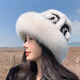 Yinghui's new temperament mink fisherman hat for women in autumn and winter, warm fox fur hat, cute face-showing small real fur lion hat, off-white, one size fits all