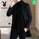 Playboy autumn and winter men's windbreaker mid-length Korean style slim woolen men's coat handsome high-end long woolen coat F81 black cotton thickened 2XL (130-145Jin Jin equals 0.5kg)